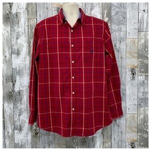 #17 Chaps Red White Navy Blue Plaid Collared Button Down Shirt Casual Top Large